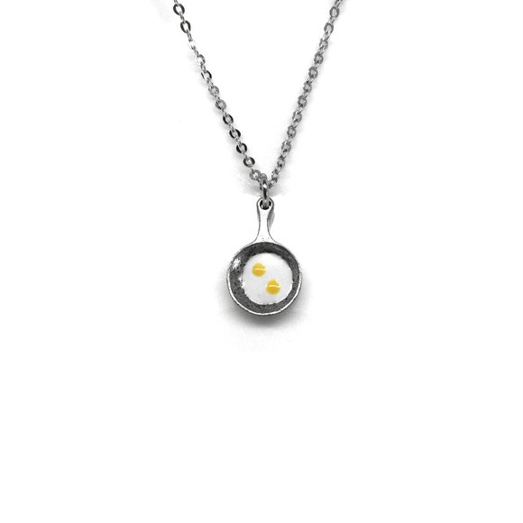 Miniature Fried Eggs Frying Pan Charm Necklace - Picture 2 of 2